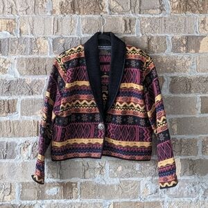 Vintage 80s New Identity Southwestern Tribal Woven Cardigan Jacket Large